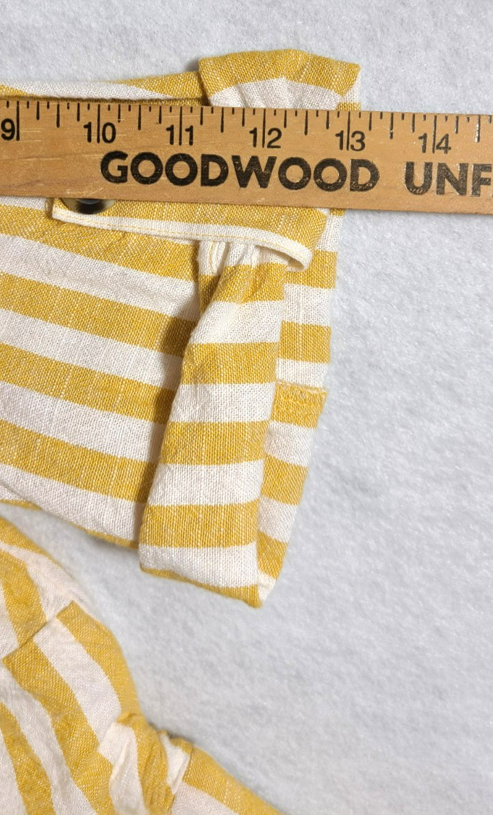 Lily Black Wrap Dress Midi Yellow White Stripe Lined Button Womans Size Large