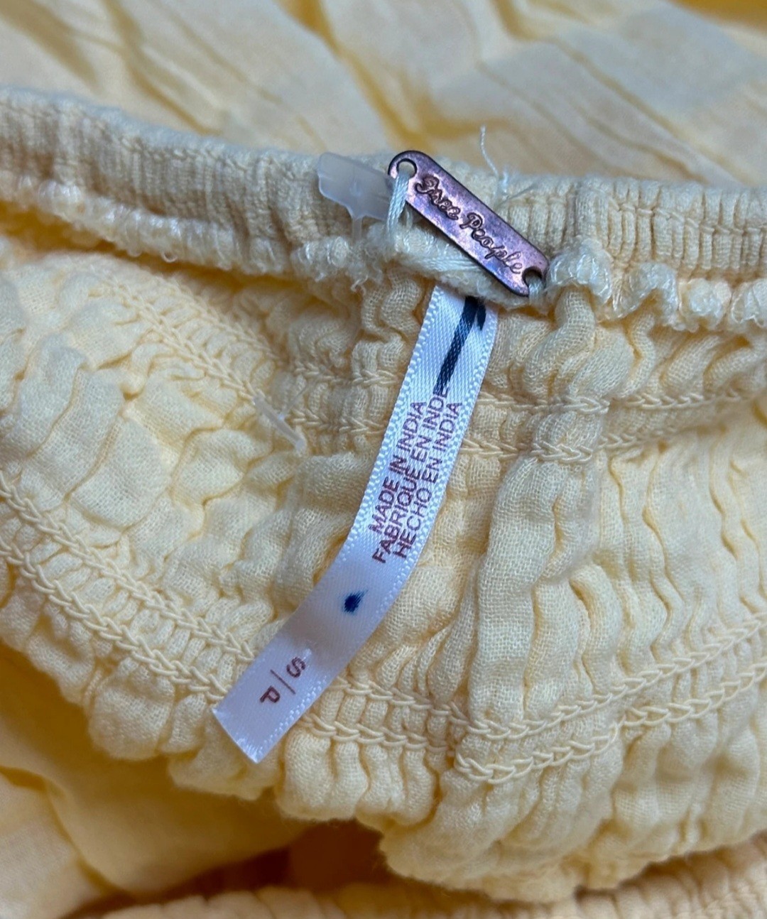 Free People Yellow Solid Square Neck Backless Smocked Puff Sleeve Midi P