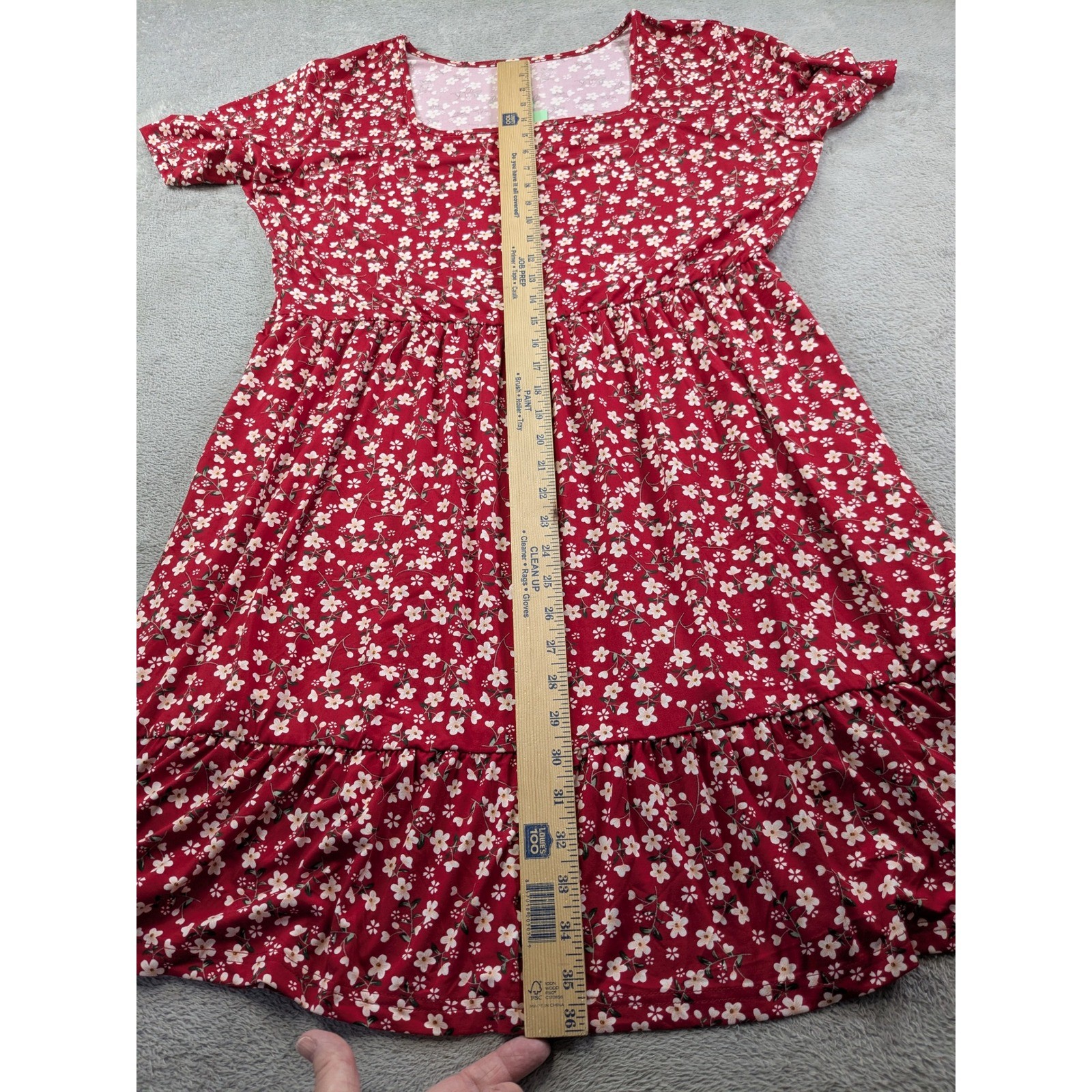 Auselily Red Floral Square Neck Babydoll Mini Dress Short Sleeve 2XL New