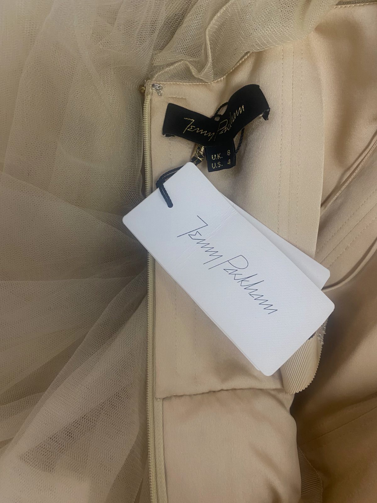 Jenny Packham Women’s Beige Tulle Beaded Dream Gown Dress Size 4
