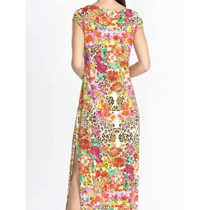 Johnny Was Bamboo Wild Garden High Slit Knit Dress Multicolor Size XS