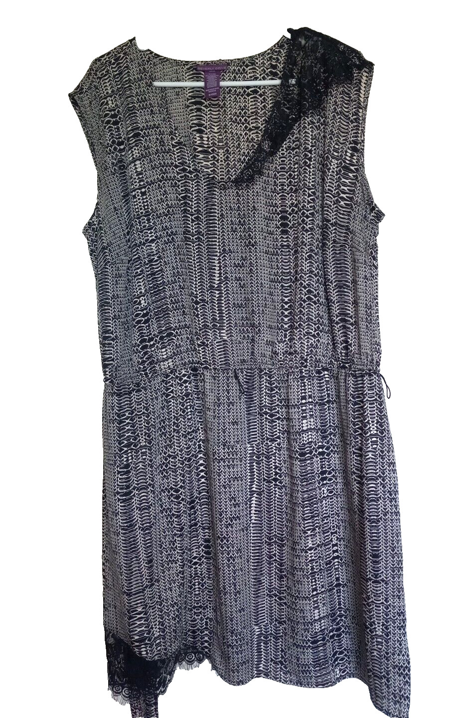 Beverly Drive Dress Womens Plus 16-18W Sleeveless Black Tan Print Lace Trim
