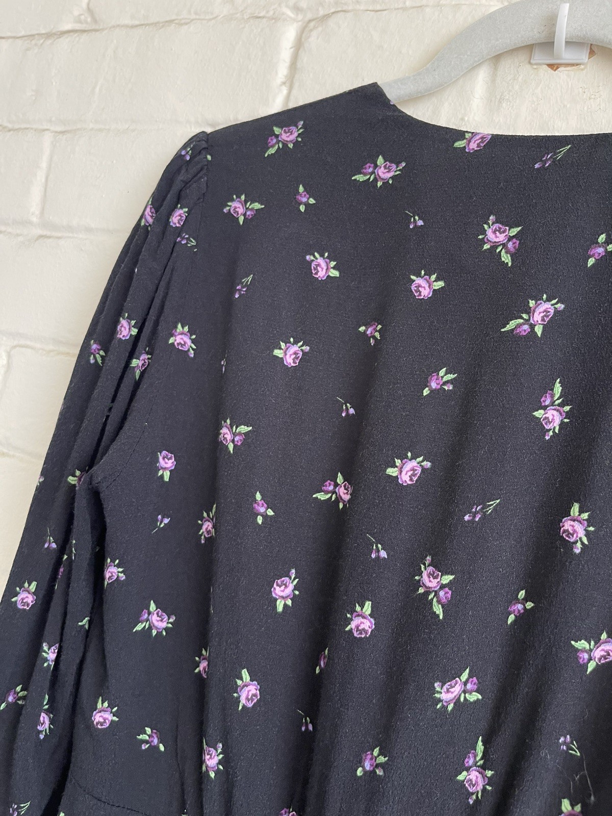Mango MNG Black & Purple Floral Midi Dress M 3/4 Sleeve Viscose Dress Women’s