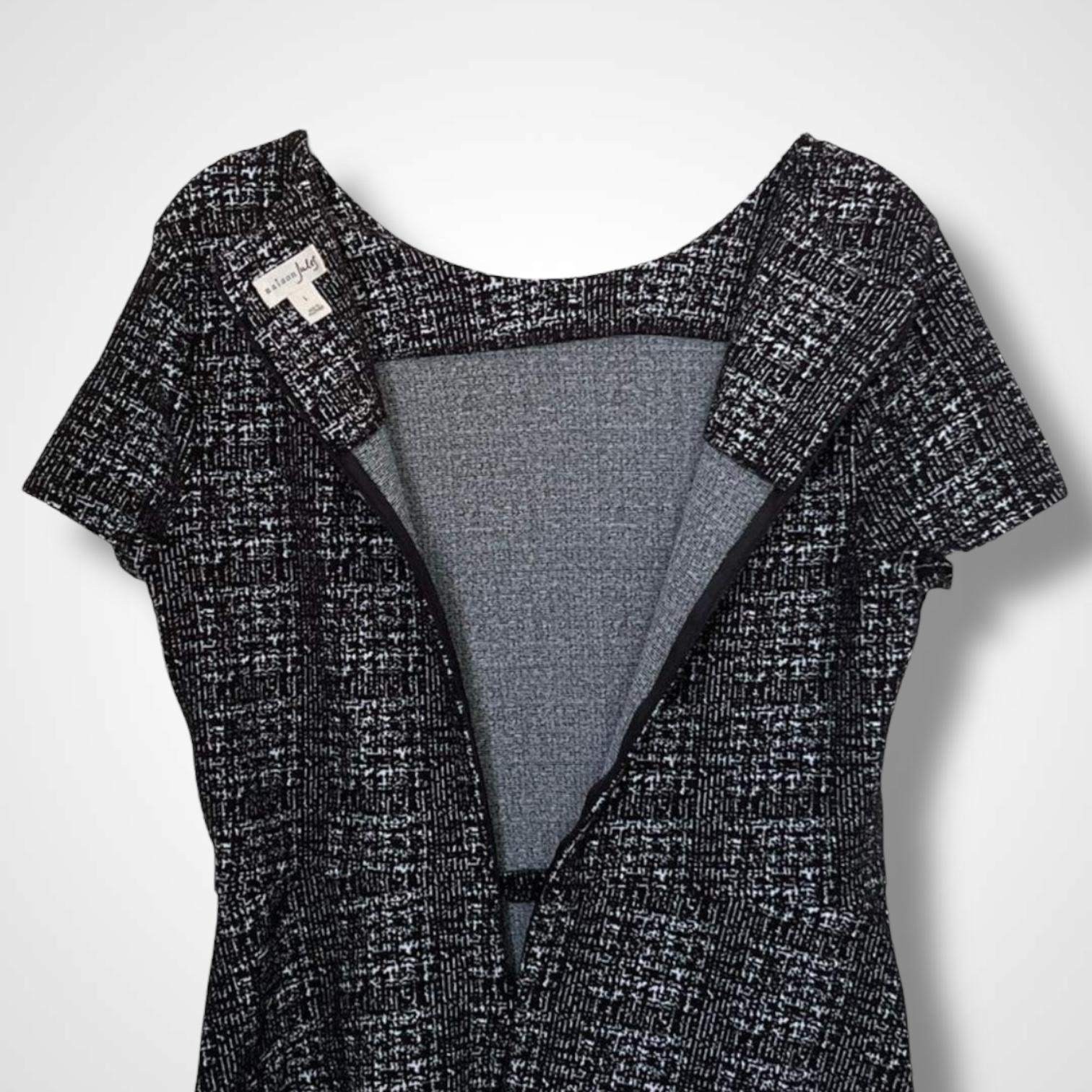 Maison Jules Tweed Dress Size L Flounce Hem Short Sleeve Black and White,