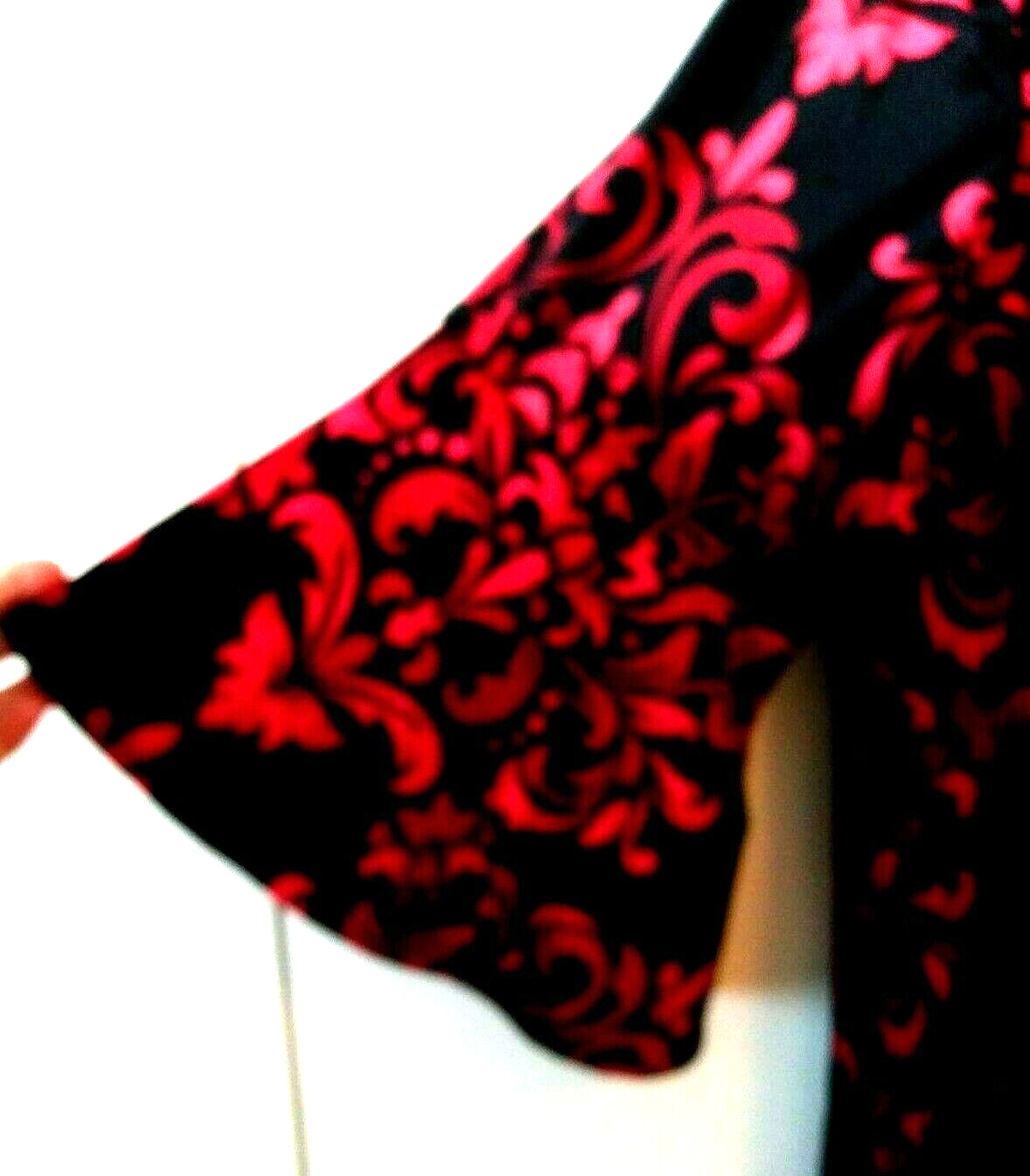 NEW STUDIO ONE BLACK RED FLEUR DE LIS 3/4 BELL SLEEVE VELVET DRESS PLUS SIZE 20W