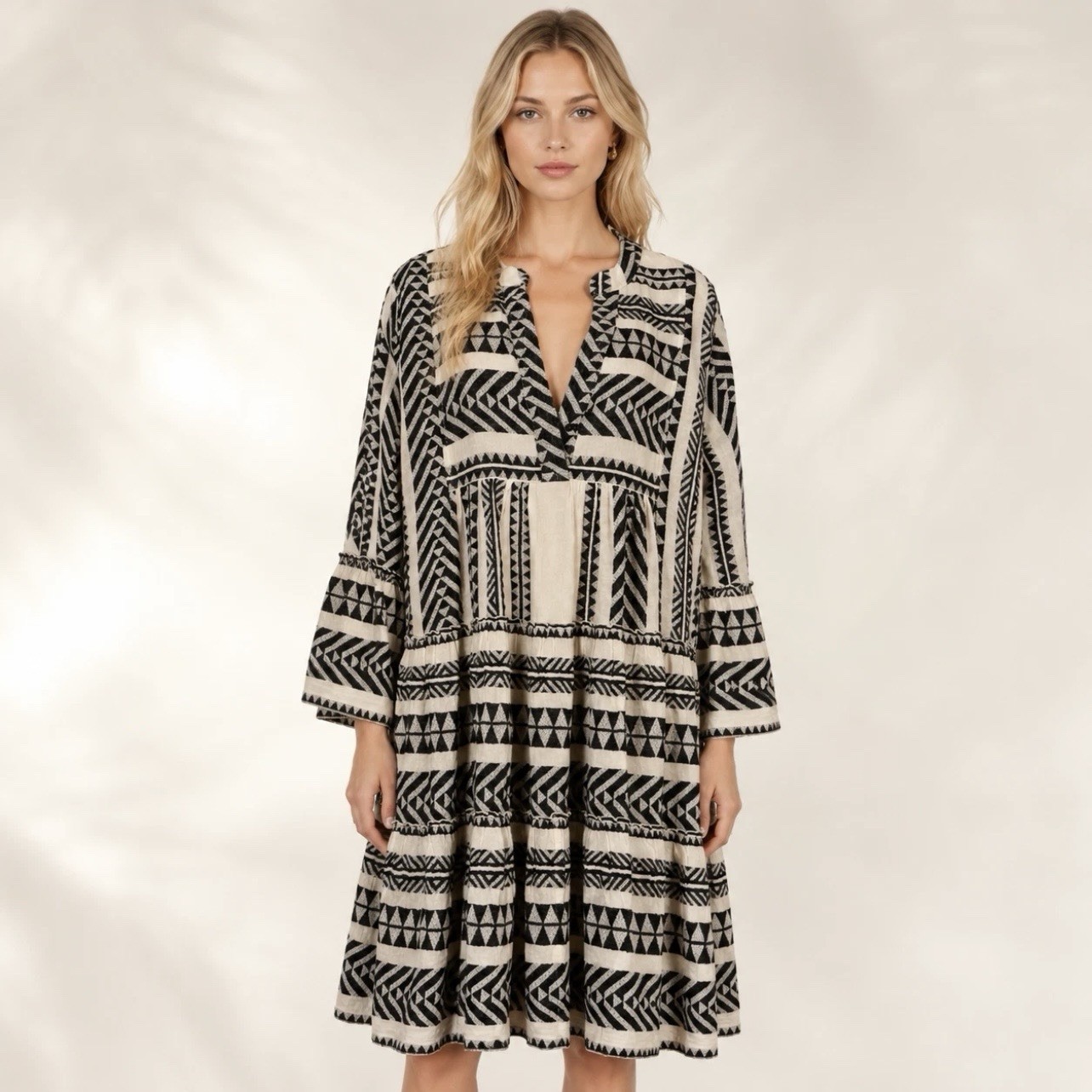Anthropology Devotion Twins Dress Women’s Size Large Black Cream Boho Resort