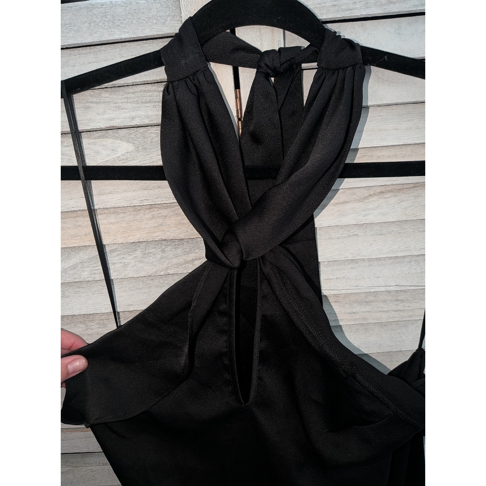 The Fifth Label Black Halter Midi Dress Twisted Neck Keyhole Ruffle Size Small