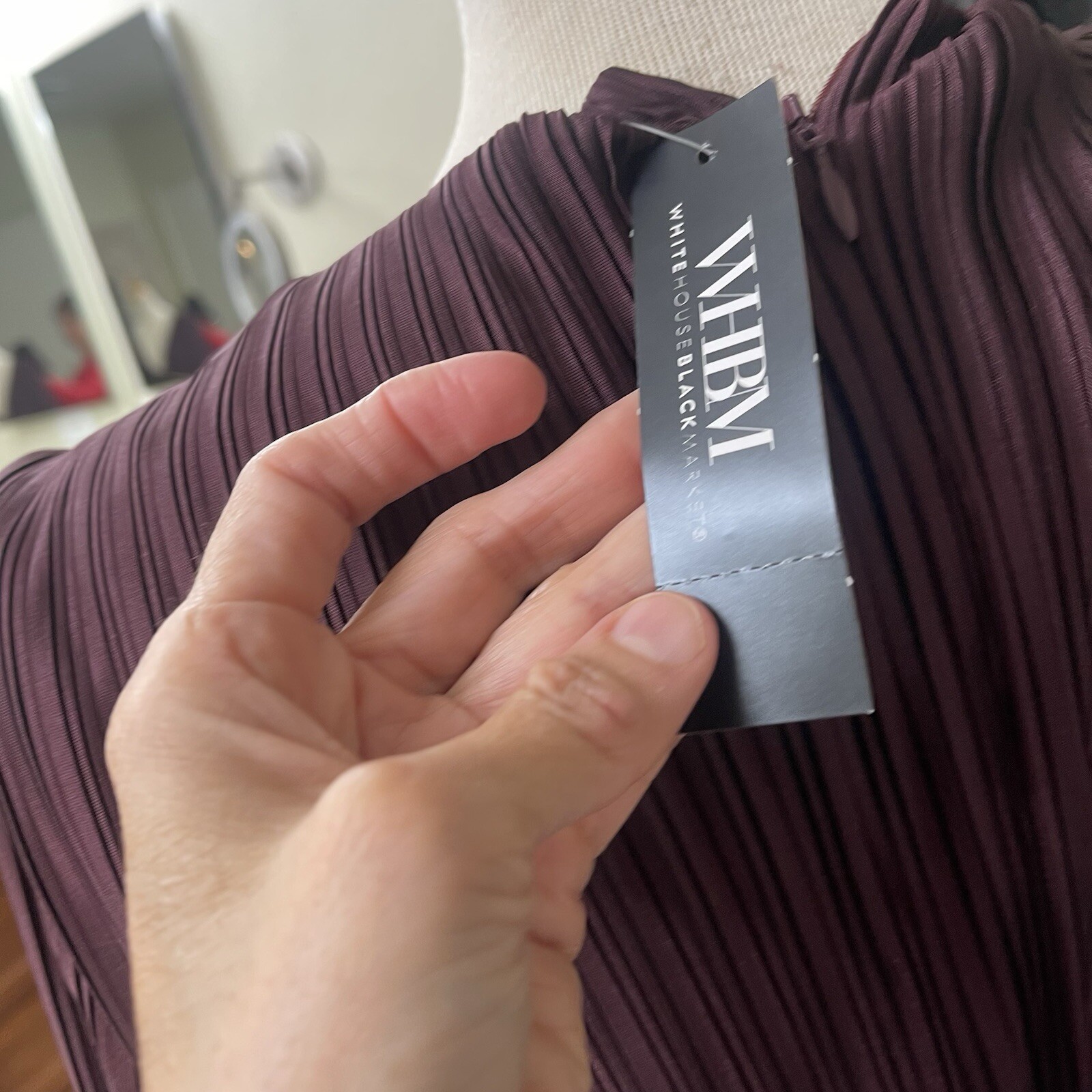 NWT WHBM Size OP Burgundy Pleated Cutout Maxi Dress w. Chain Orig Price $250