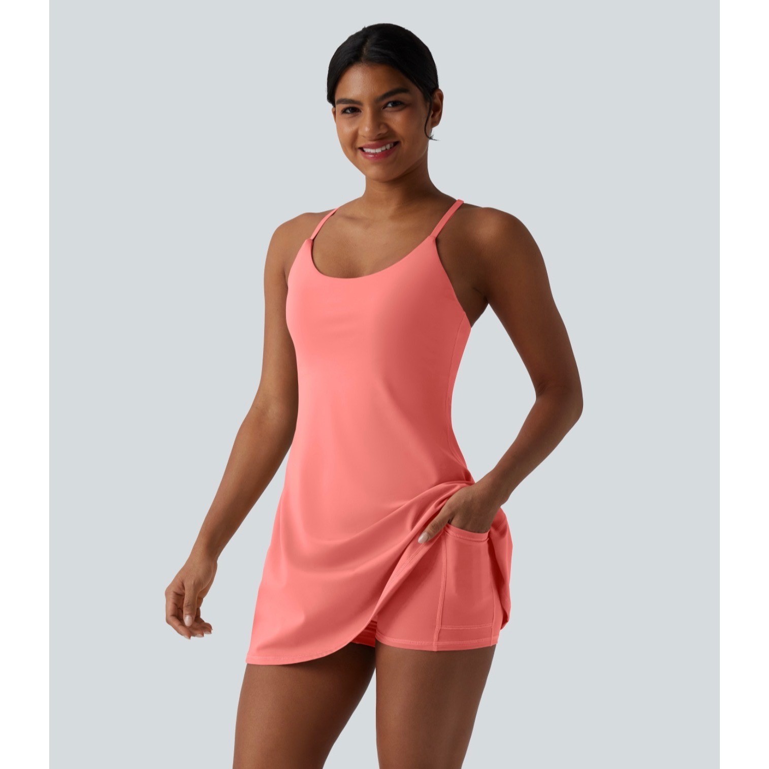 Halara Plush Tummy Control Active Dress Easy Peezy Coral Pink Size S
