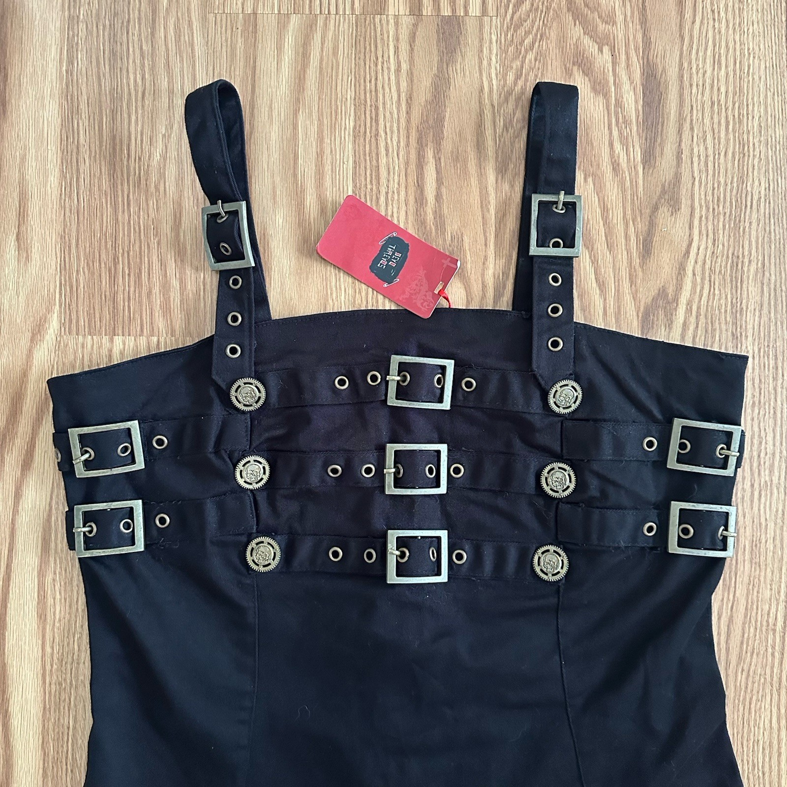 Dead Threads Goth Black Buckle Mini Dress Cyber Punk Mall Goth Y2K Alternative