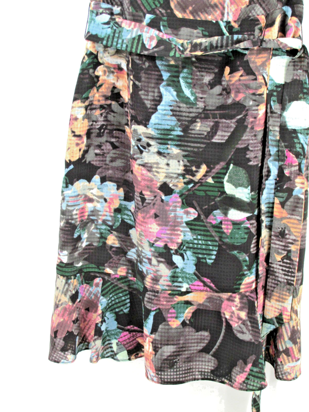 OUTBACK RED Midi Shift Dress Women 4 Black Floral Lined Belted Cottage Core