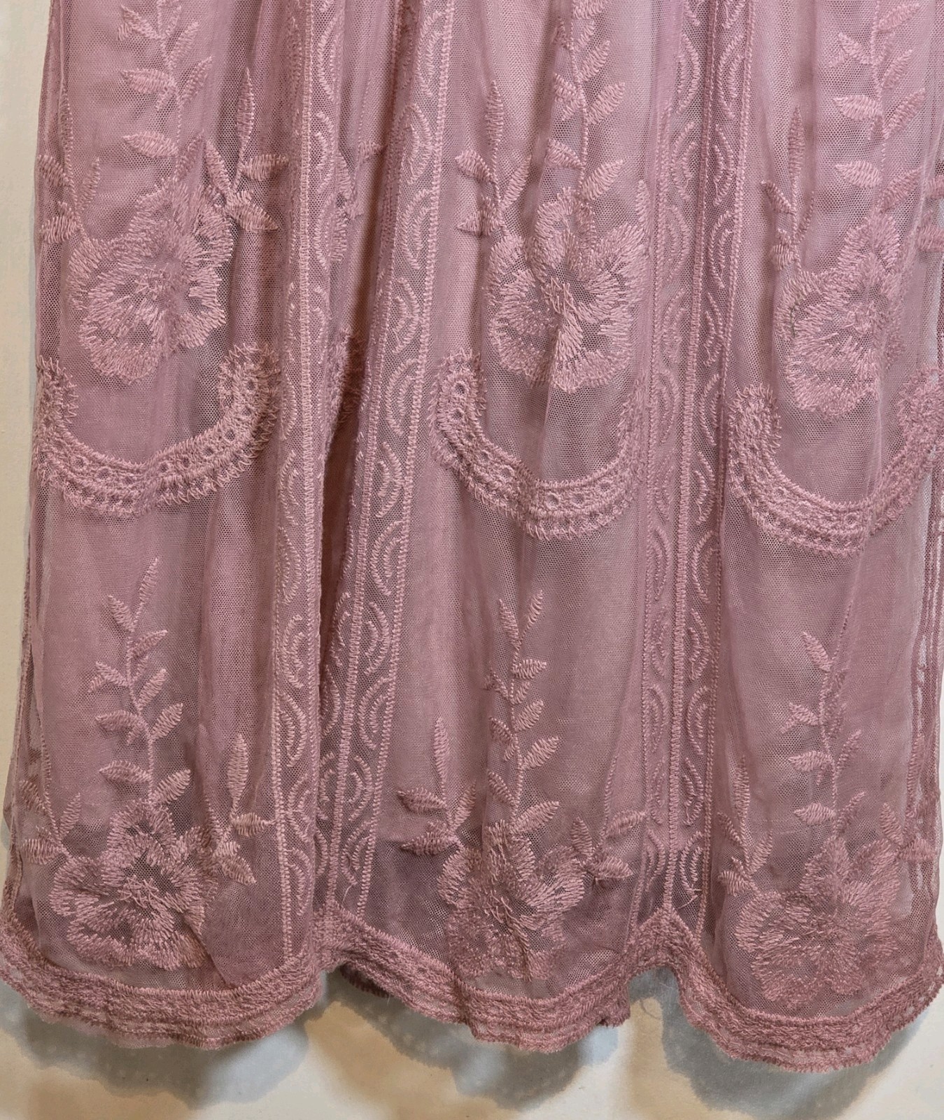 Pink Blush Womens Dusty Rose Mauve Embroidered Mesh Lined Maxi Dress Med
