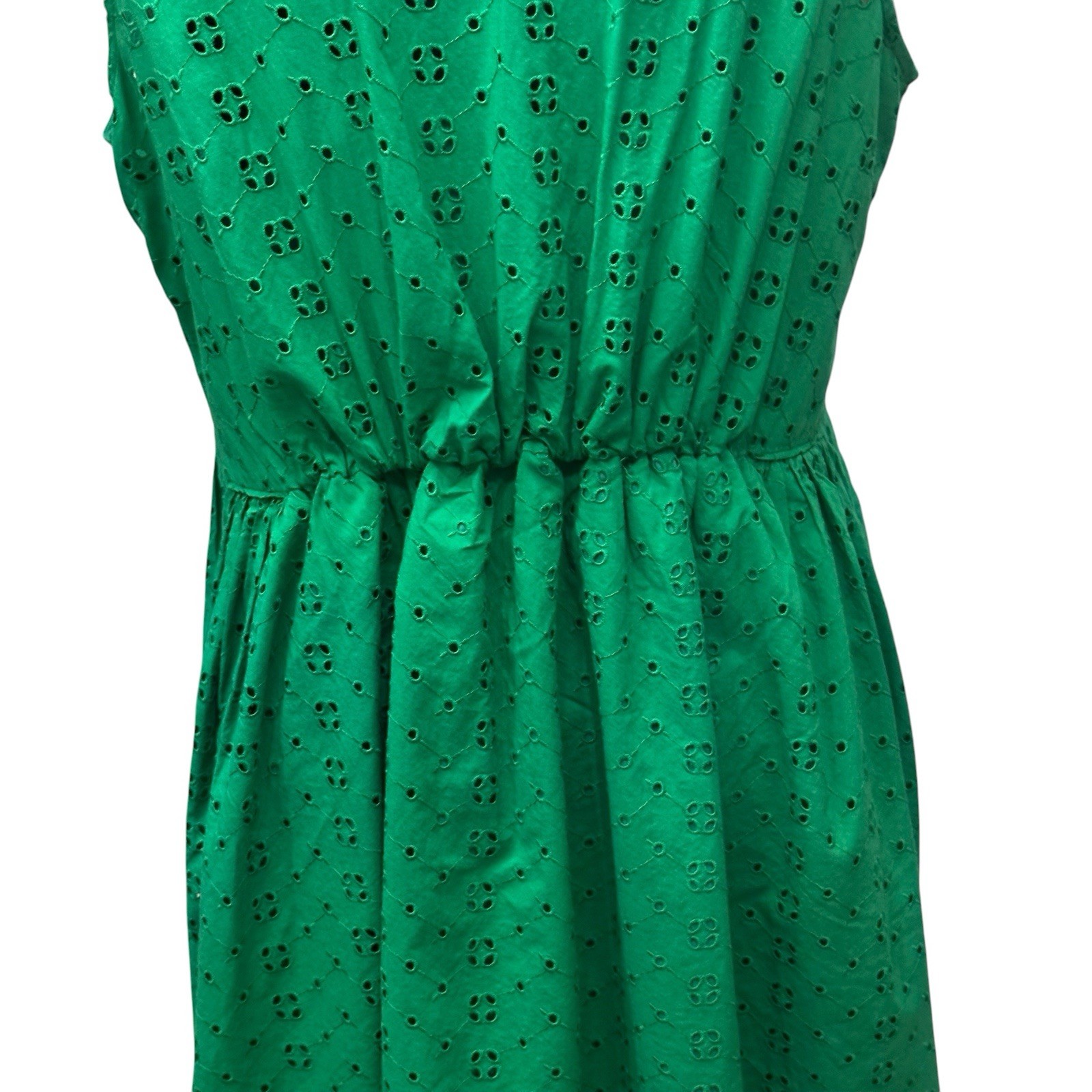 J. Crew Kelly Green Eyelet Sleeveless Cotton Midi Shirt Dress Womens L