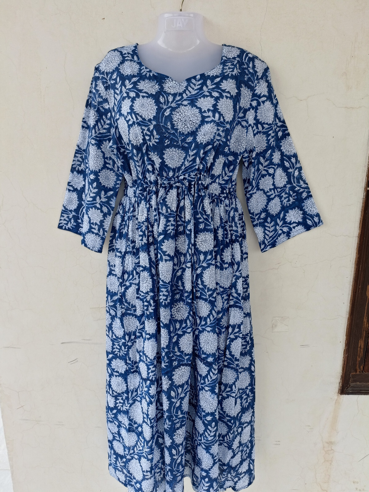 Cotton Dress Summer Dress V Neck Dress Block Print Dress Casual Dress for Women