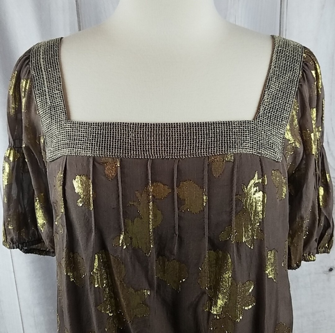 Laundry by Design Womens 0 Tunic Dress Brown Gold Metallic Silk Blend New Tags