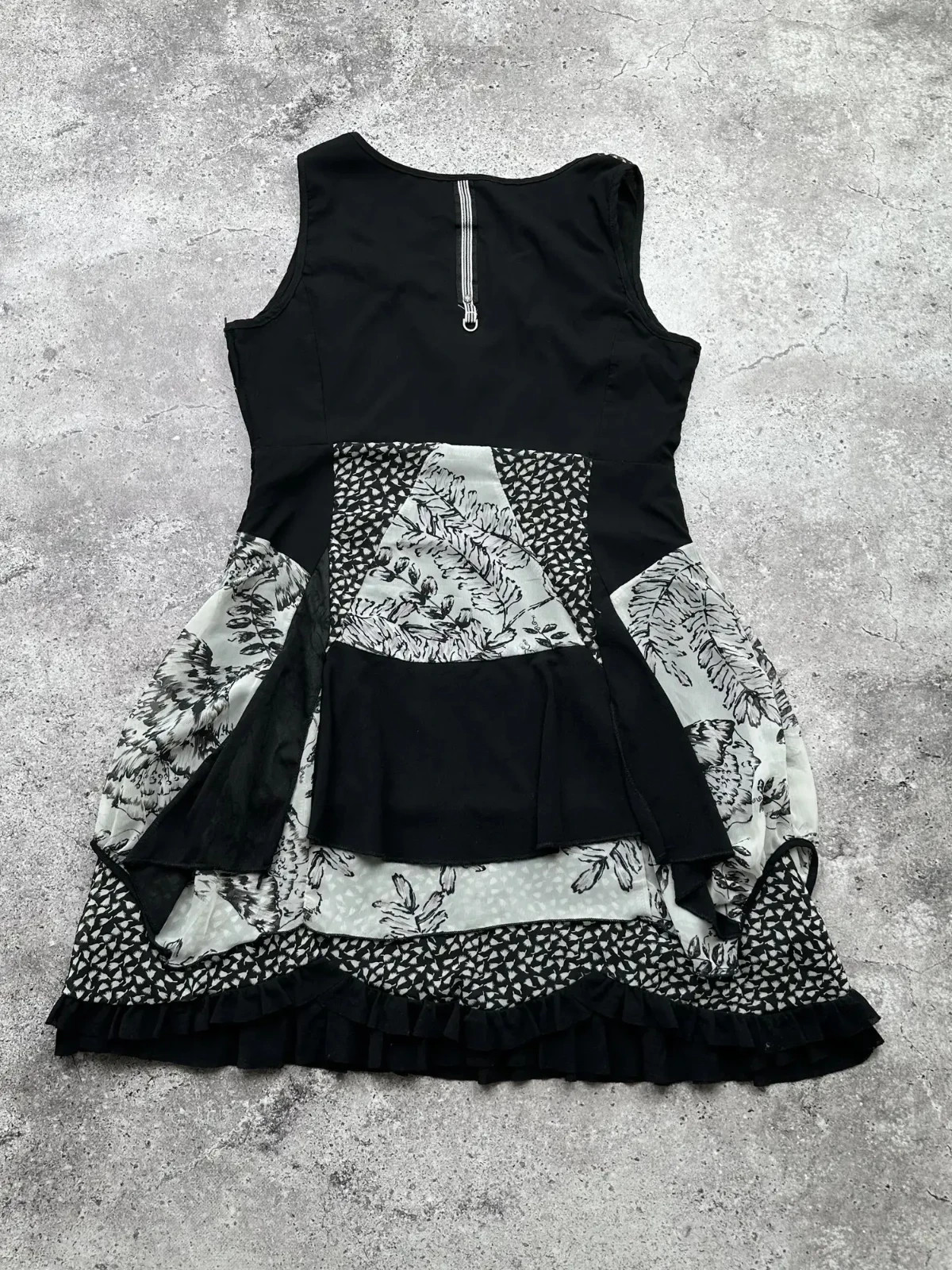 Y2K Patchwork Sleeveless Dress Asymmetrical Ruffle Hem Boho Top Women’s Size M