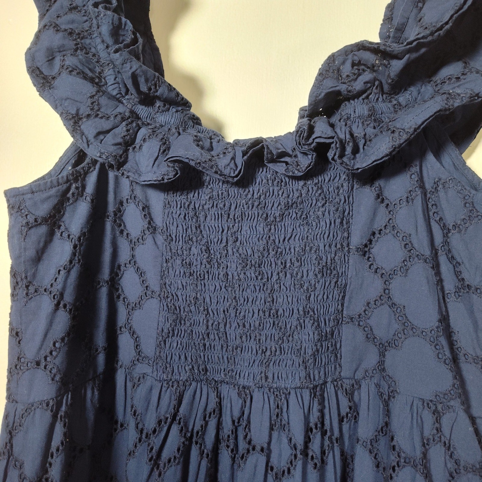 Crown & Ivy NWT Off Shoulder Navy Blue Eyelet Ruffle Tiered Midi Dress Large