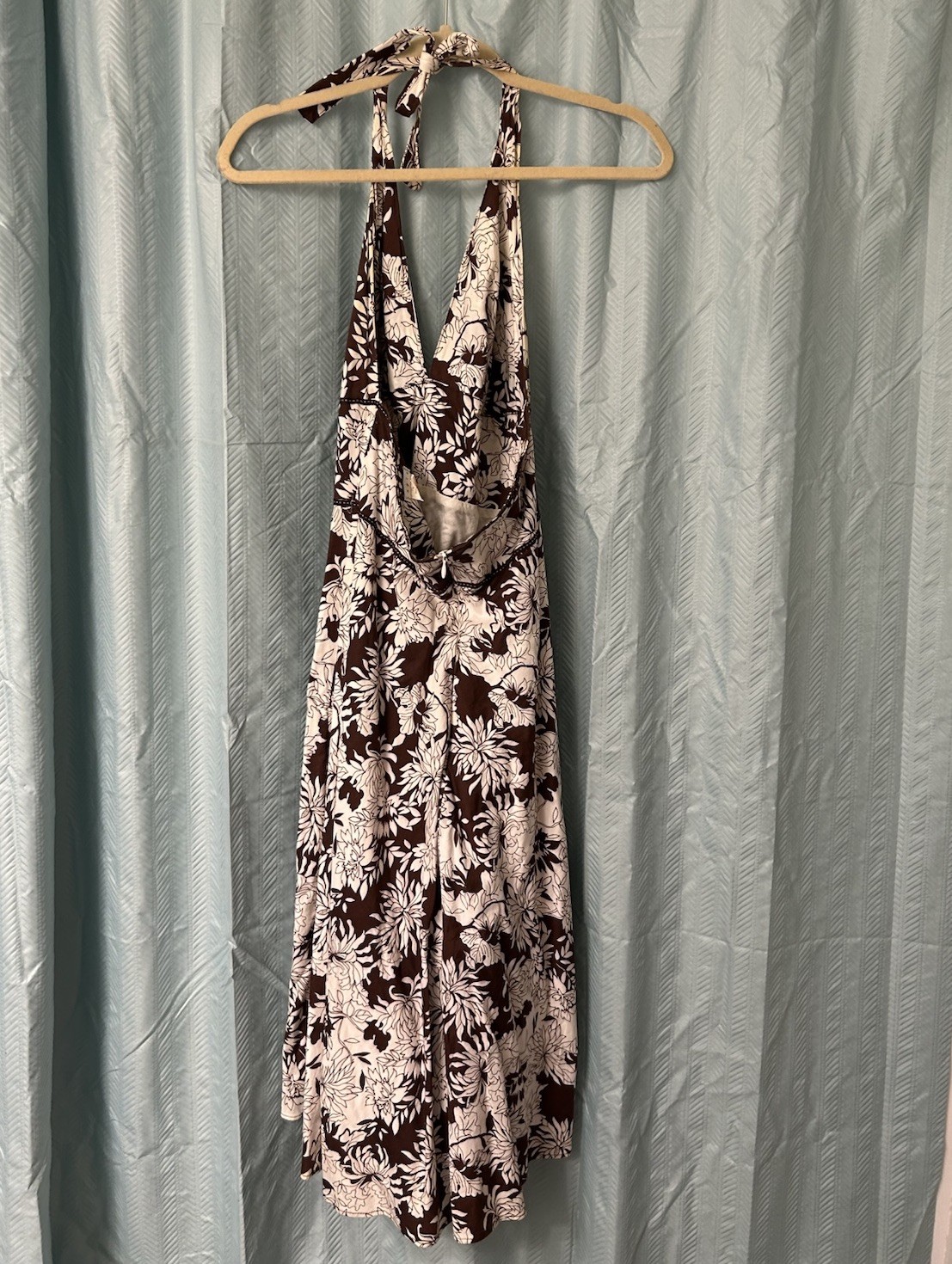 LAPIS FLORAL Halter Dress Brown White Floral 97% Cotton 3% Spandex L