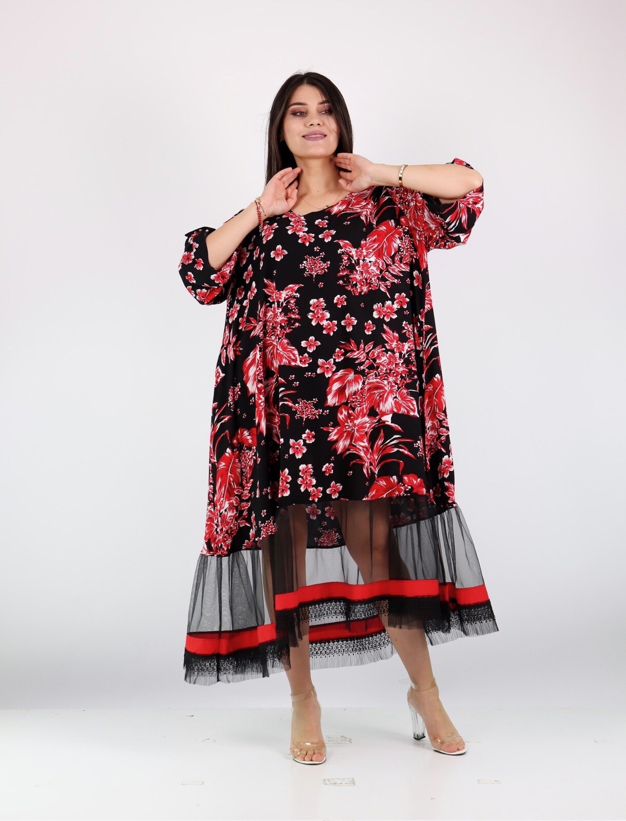 SALE!!!! Darkwin Oversized Floral Mesh Hem Dress Sz 26-28/2 Made in Turkey