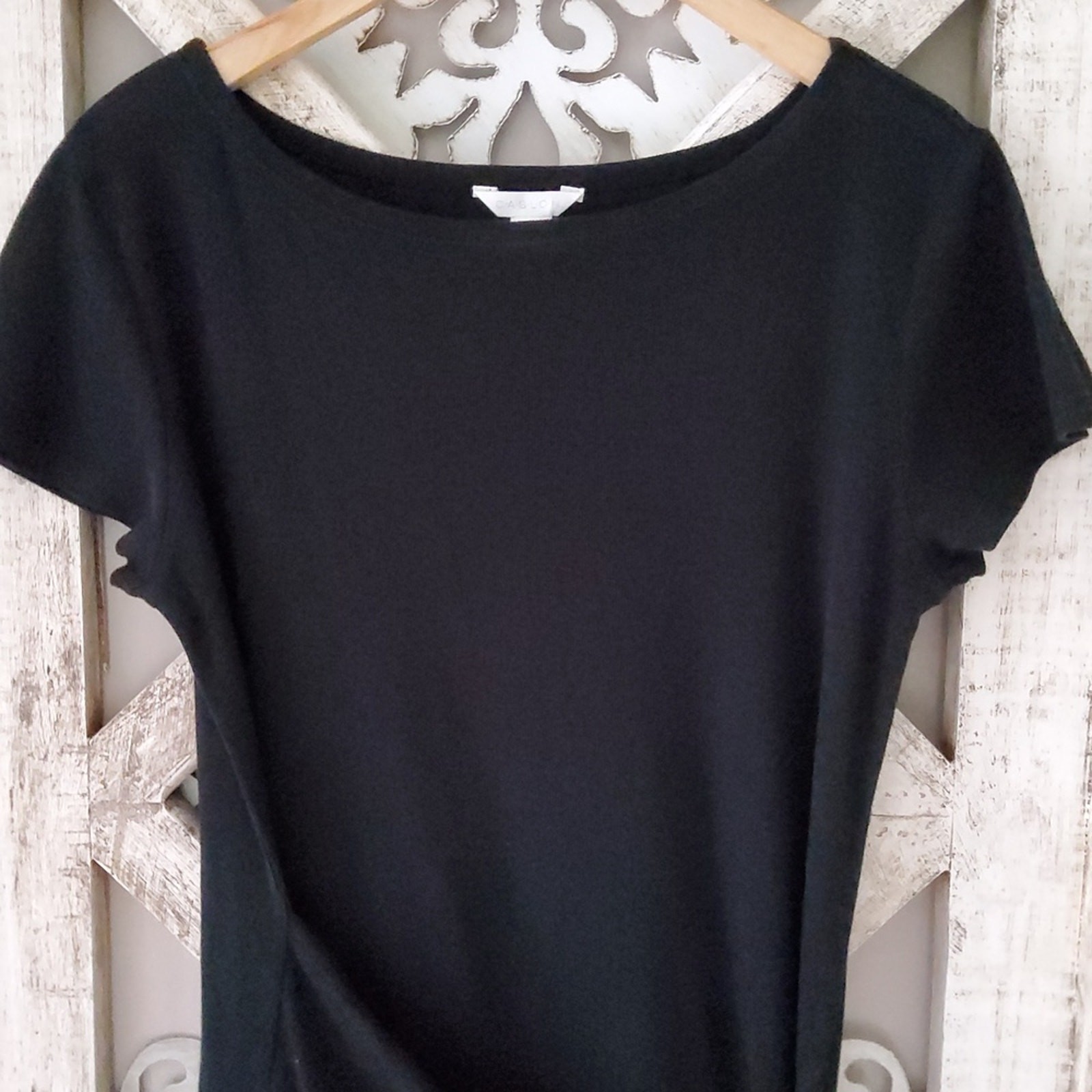New Caslon Stretch Rib Cotton Tie Sarong Wrap Midi Dress in Black Asymmetric S