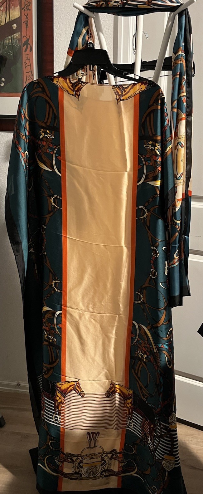 Caftan Dress One Size Teal Colors One Size Fits Most Mumu W Scarf Silky