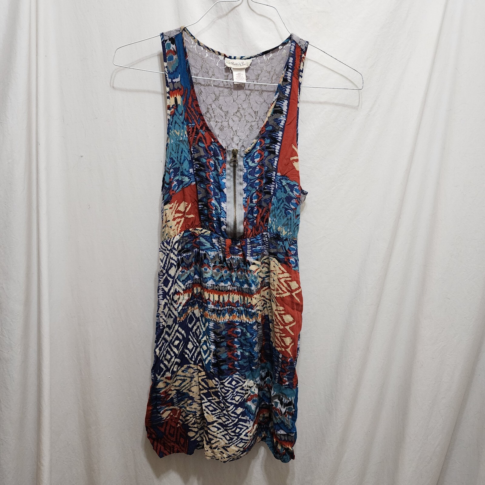 Belle du Jour Multicolor Painting Lace Backing Half Zip Sleeveless Dress X-Large
