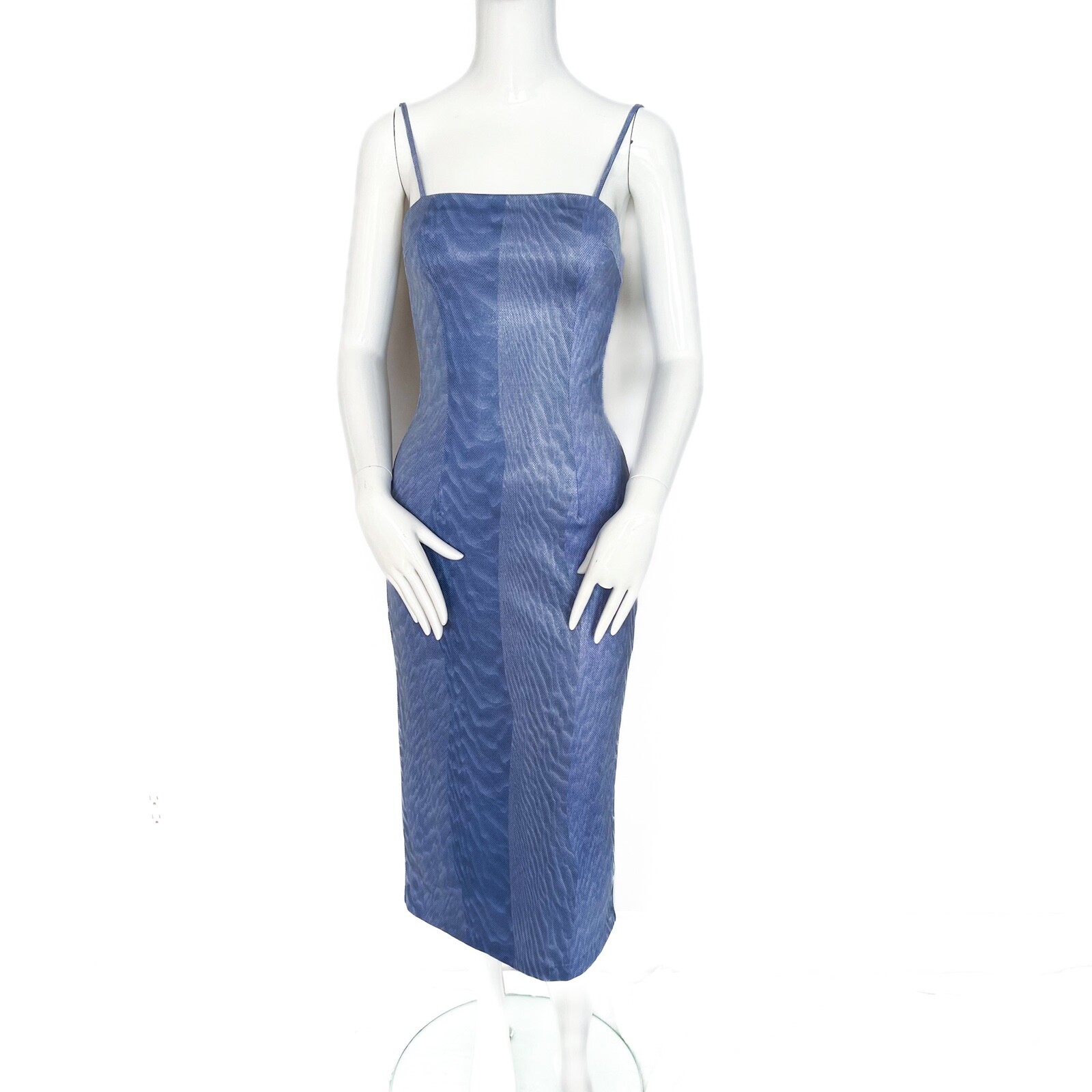 Cache by Alexia Admor | Midi Party Dress Cocktail Print Coated Bodycon Blue Sm