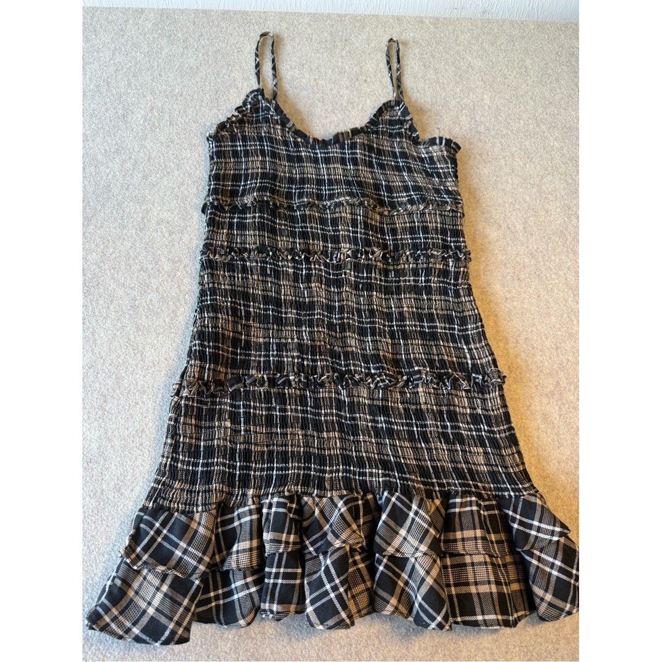 Fashion Nova Black & White Plaid Smocked Midi Dress
