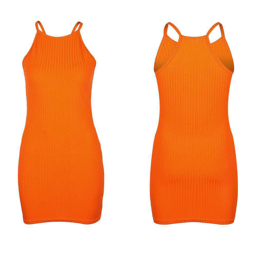 Summer Women Ribbed Bodycon Mini Dresses Ladies Strappy Clubwear Party Dress