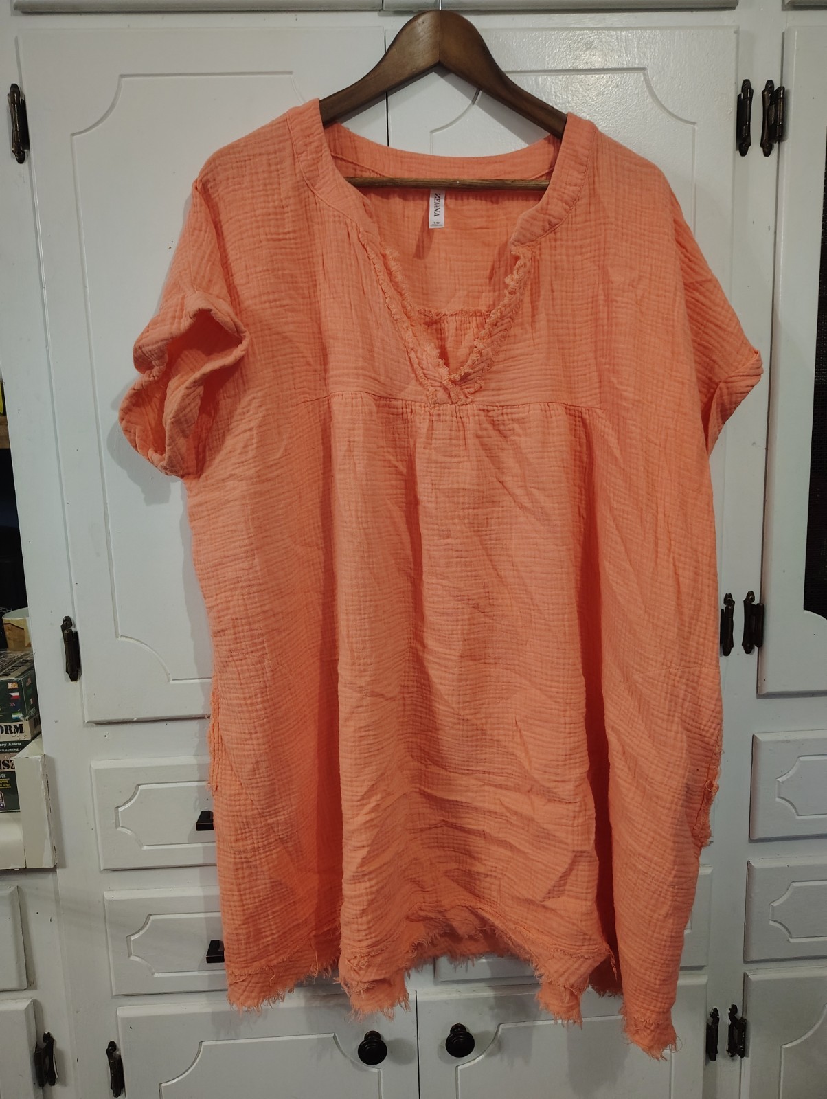 Zenana Cotton Double Gauze Washed Womens Dress Orange Pockets Size 1X