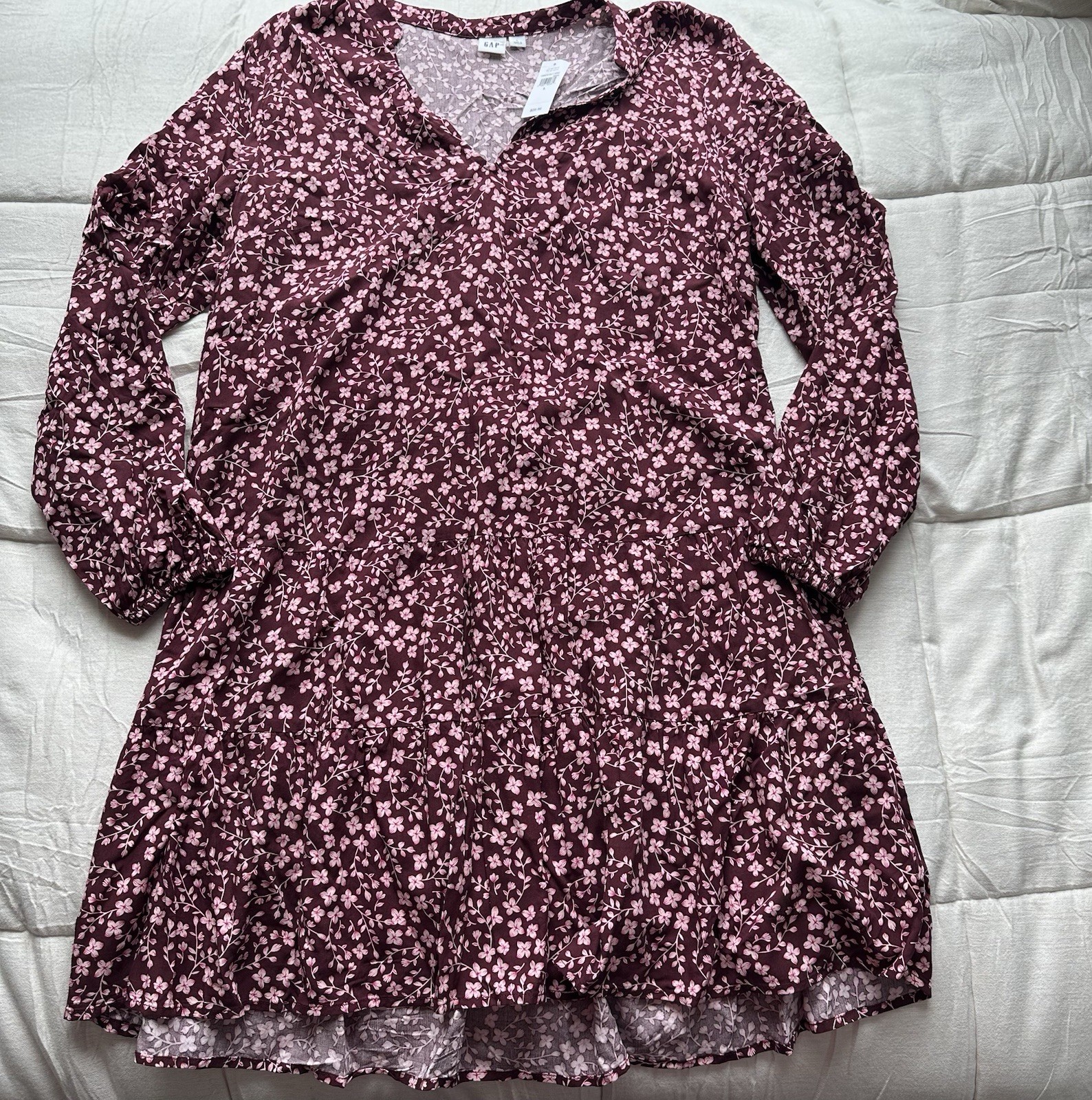 NWT Gap maroon and pink floral long sleeve dress women’s large