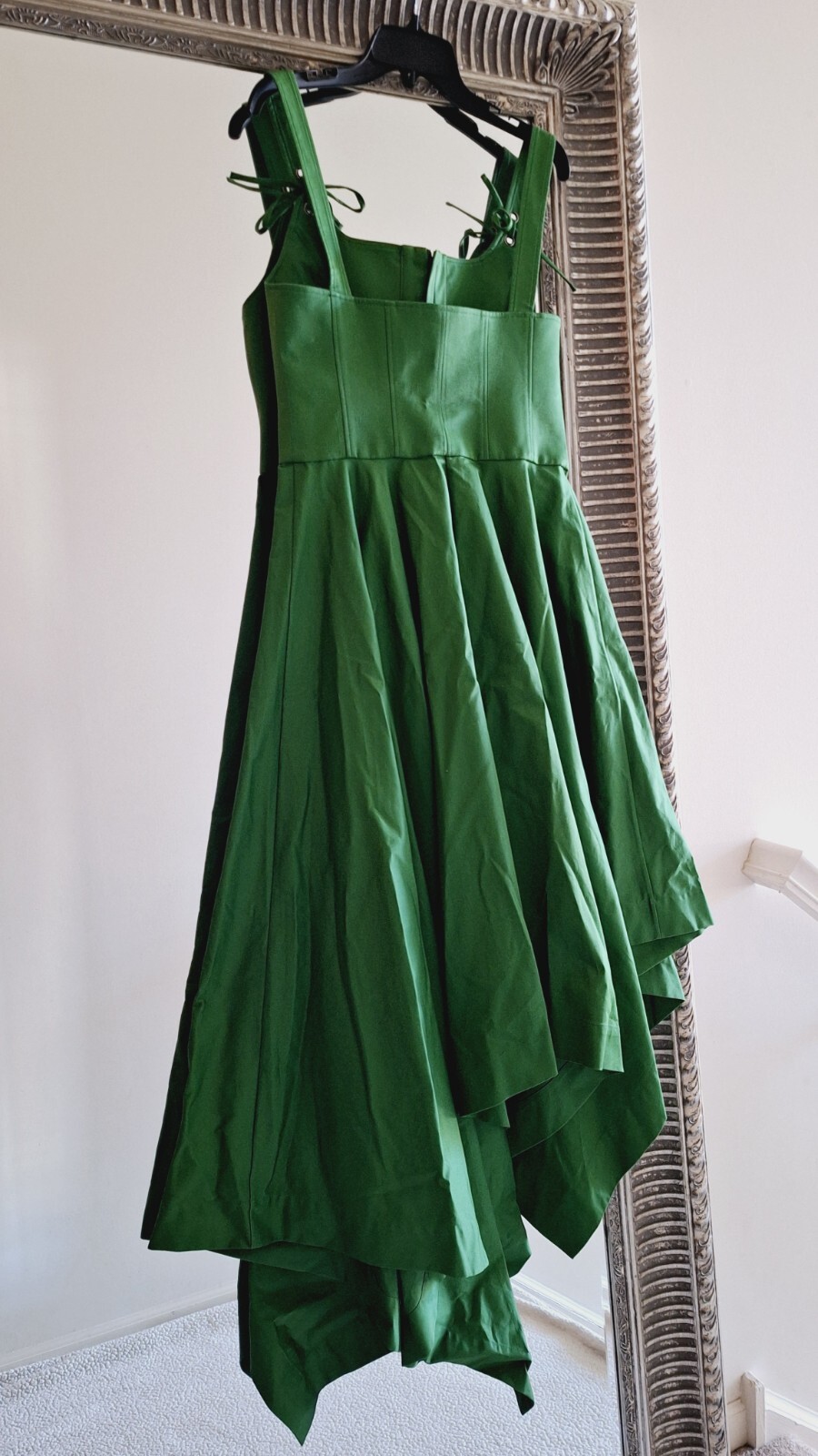 MONSE Laced Front Asymmetric Stretch Cotton Midi Dress Green Sz 10 Org $1,290