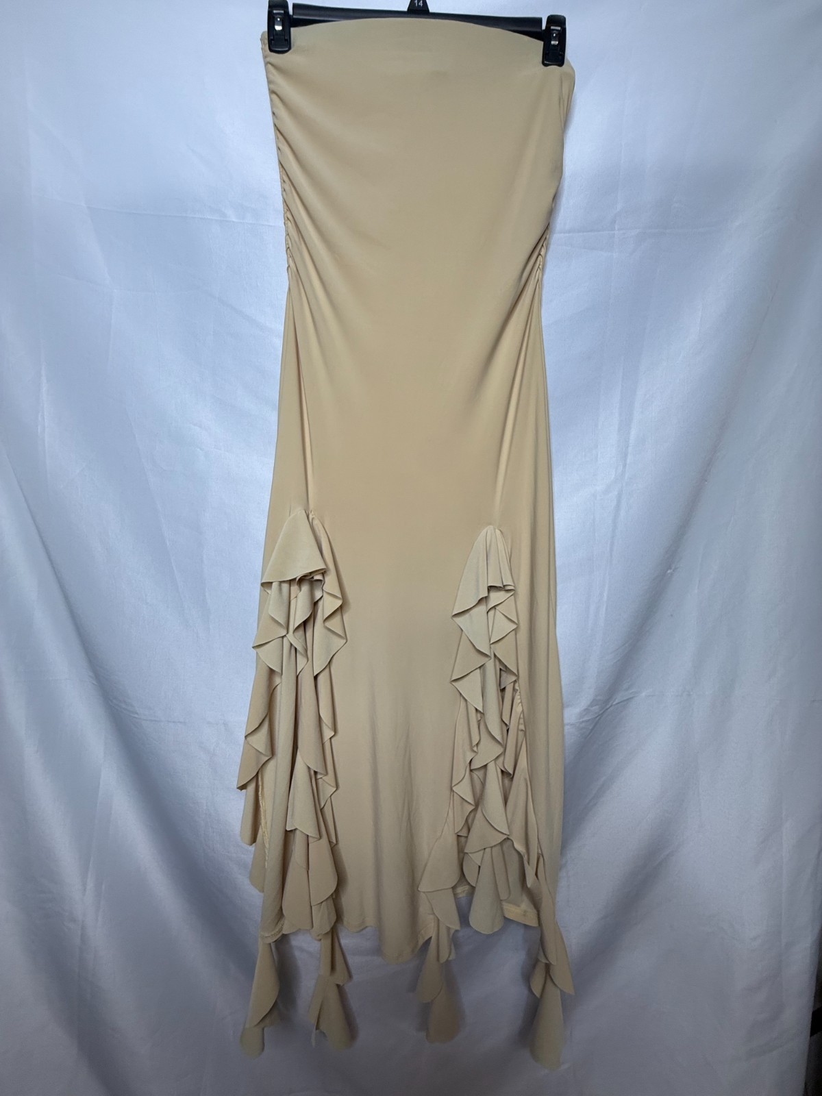 Aqua Womens Mocha Stretch USA Made Ruffled Strapless Bodycon Tube Dress Size L