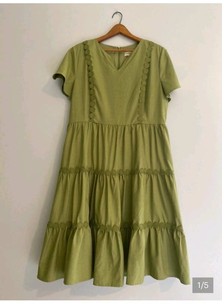 Womens Roolee Green Mom Dress Sz L Easter Spring Summer Church Nursing-Friendly
