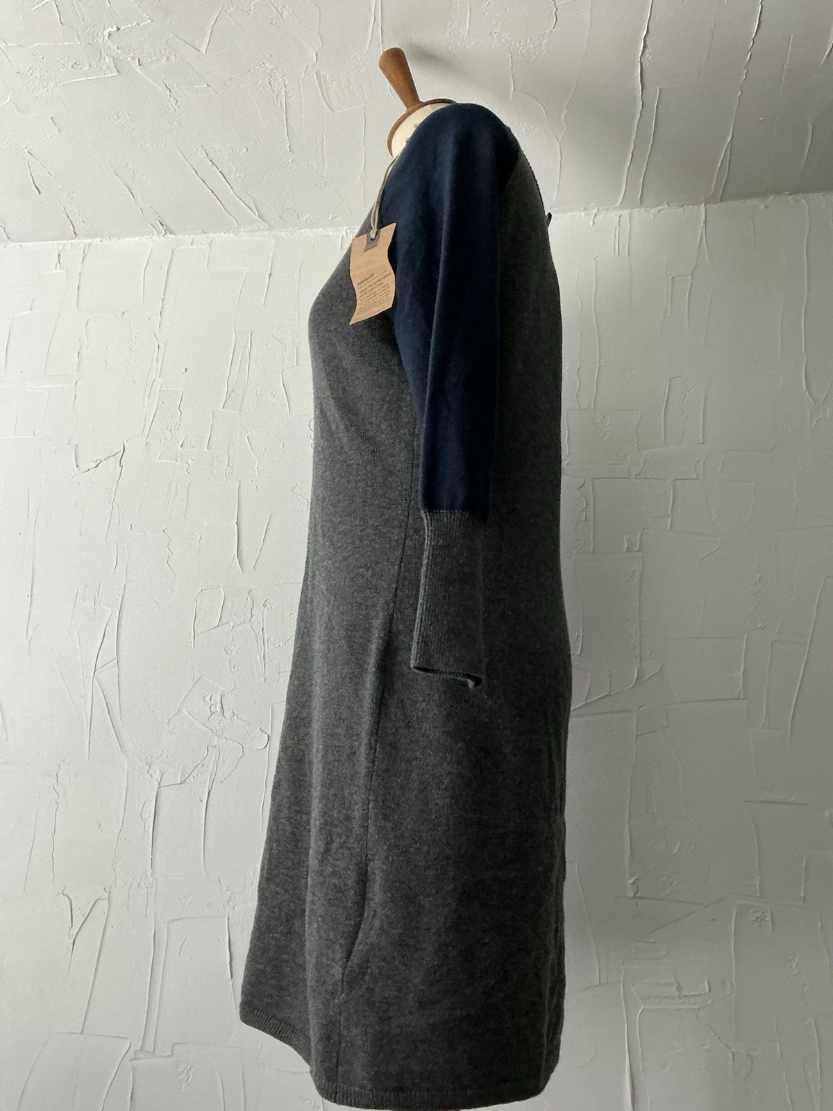 Timberland Original Sweater Dress M/ Slim Fit Gray/Navy Knit Short Wool/Cotton