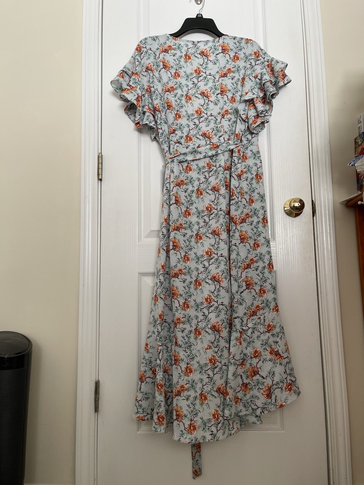 NWT $128 Max Studio Print Midi Wrap Dress In Blue Combo Size L Pretty!