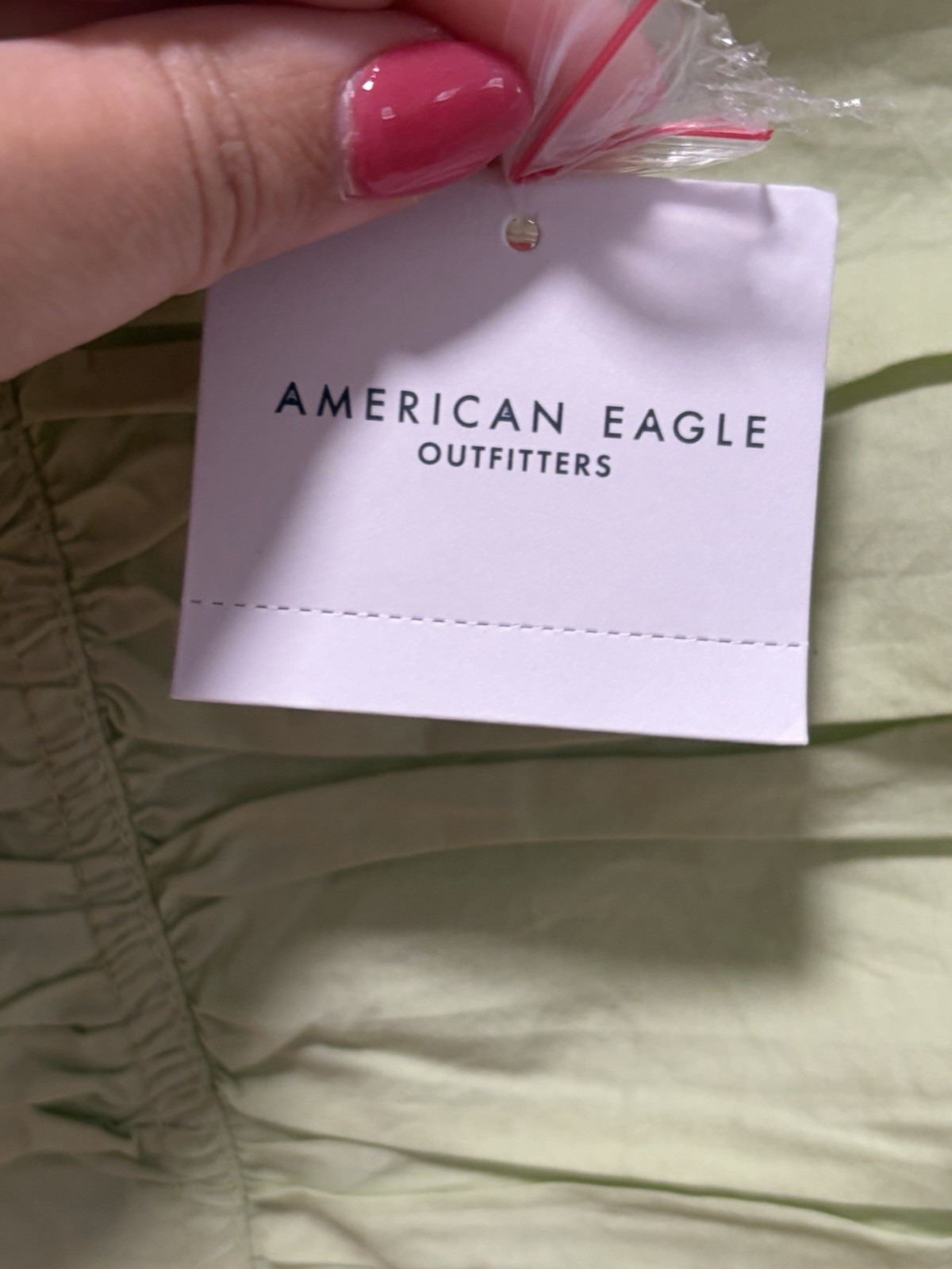 American Eagle NWT size Medium Light Green Ruched Cotton Poplin Midi Dress