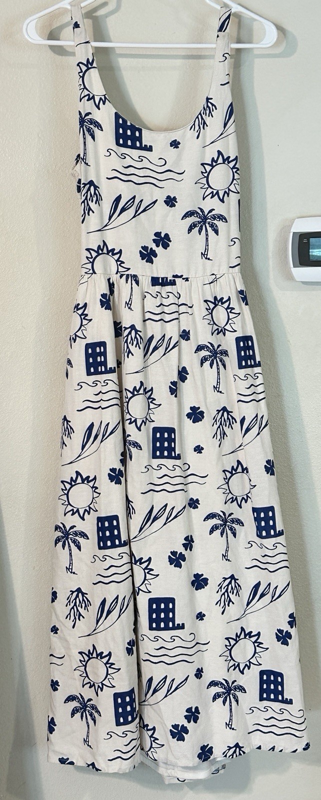 Sincerely Jules M Cottage Core Maxi Dress Romantic Cutout Back Smocked Blue Whit