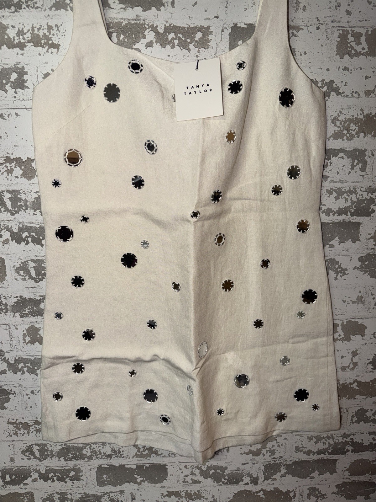 NWT! Tanya Taylor Barton Mirror Dress – Lightweight Linen – Creme Size 12 $595