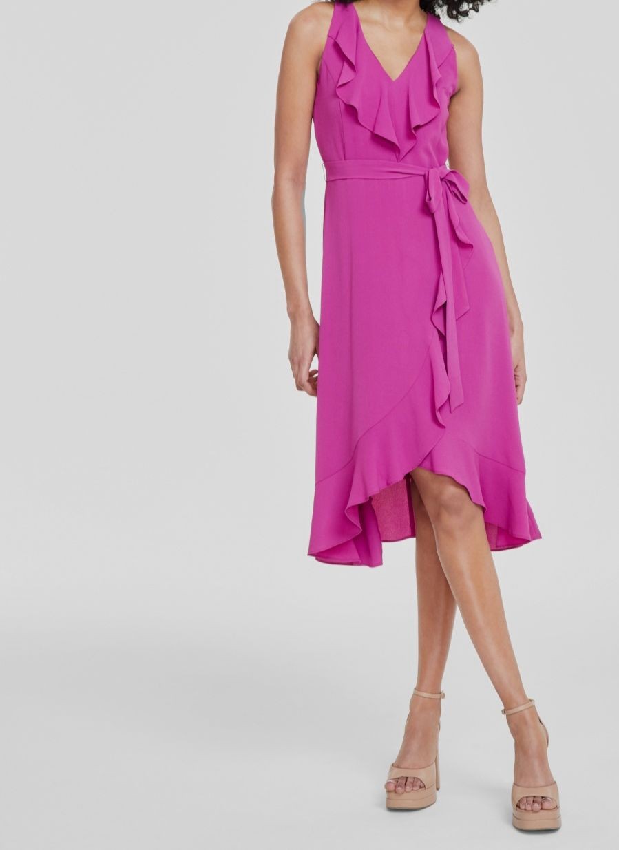Kensie Women’s Purple Ruffled Tie-Waist Faux-Wrap Dress Size 6