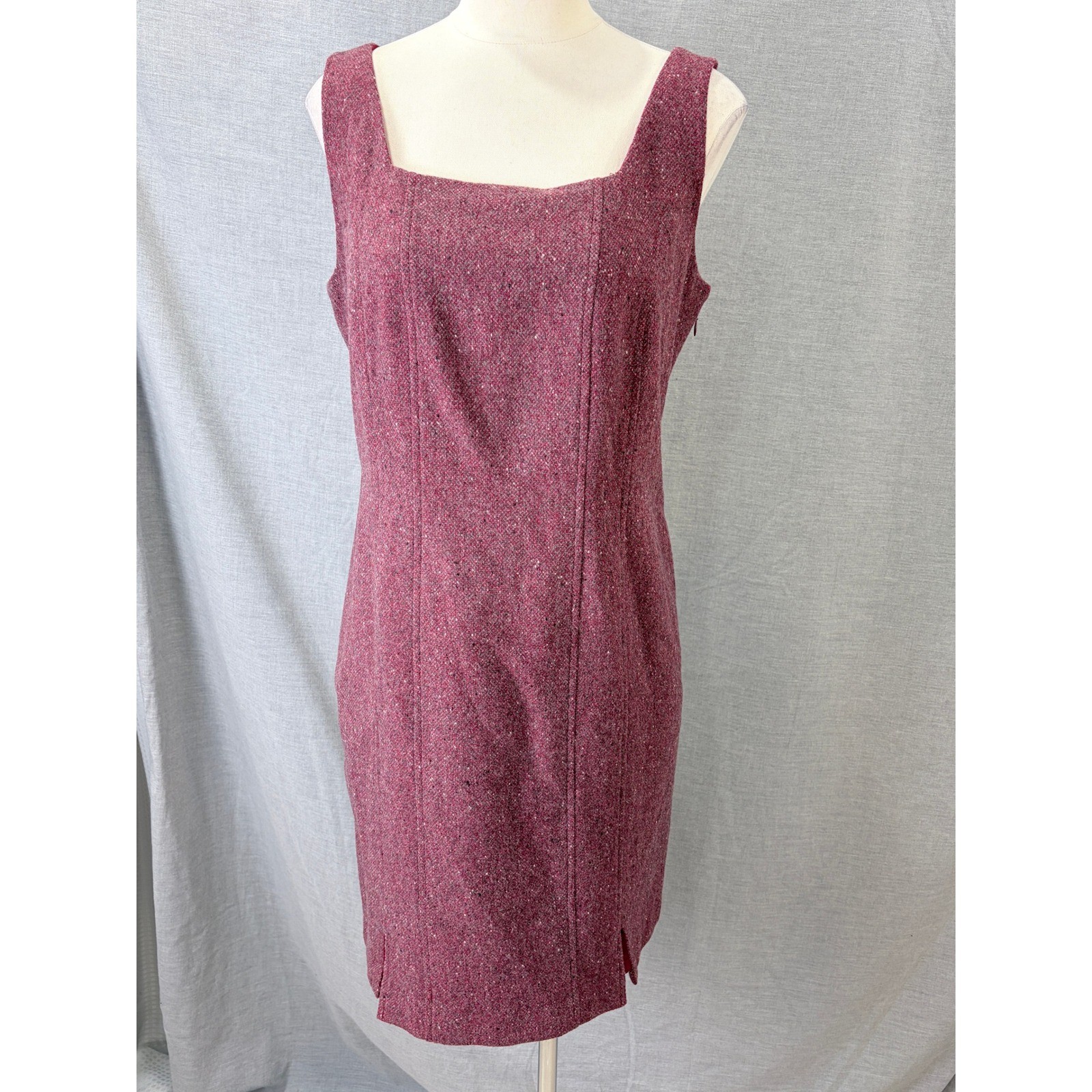 Boston Proper 100% Wool Burgundy Square Neck Sheath Dress 12 Fall Autumn Fashion