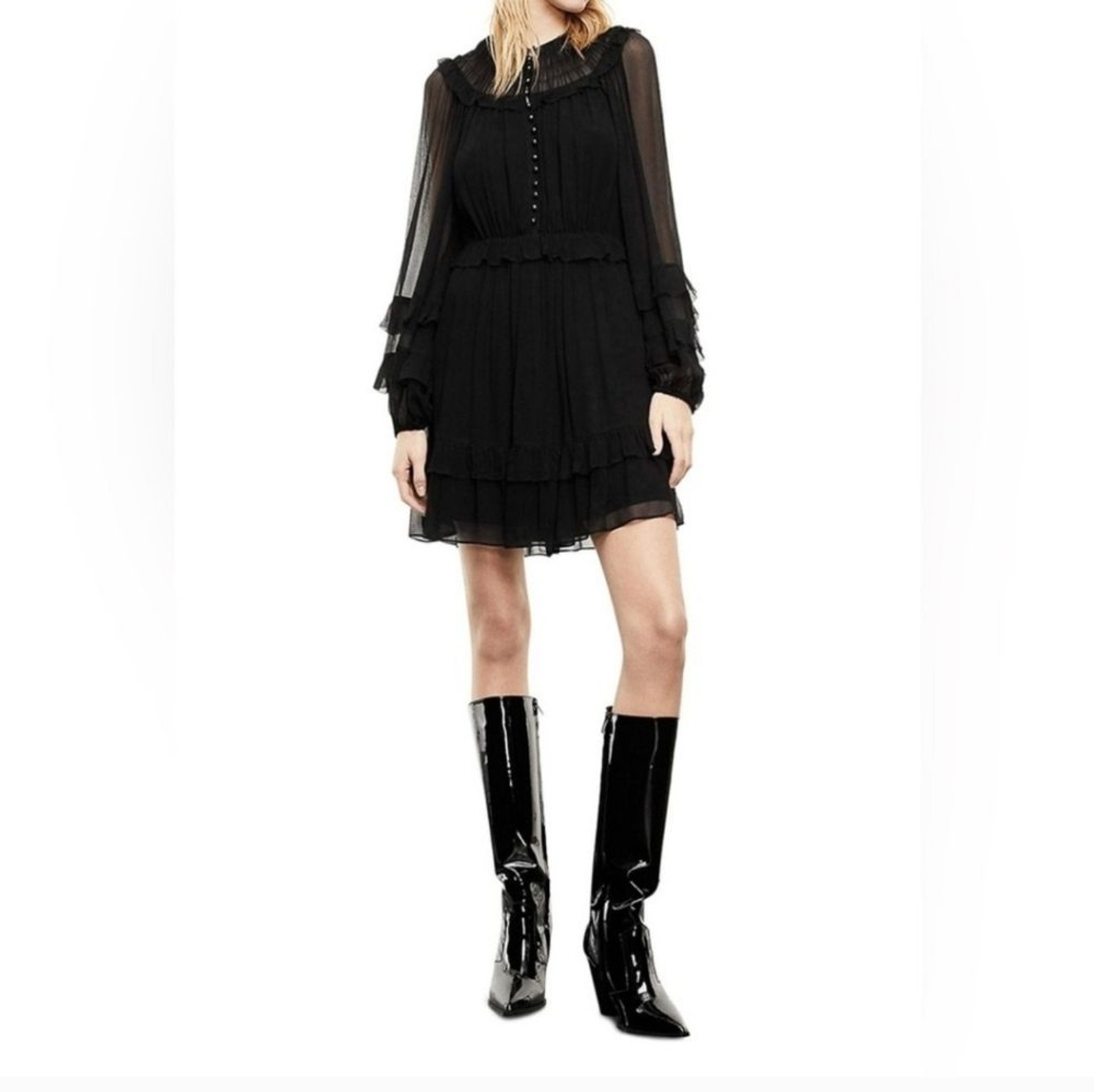 THE KOOPLES Chiffon Ruffled Mini Dress size 2 New Without Tags