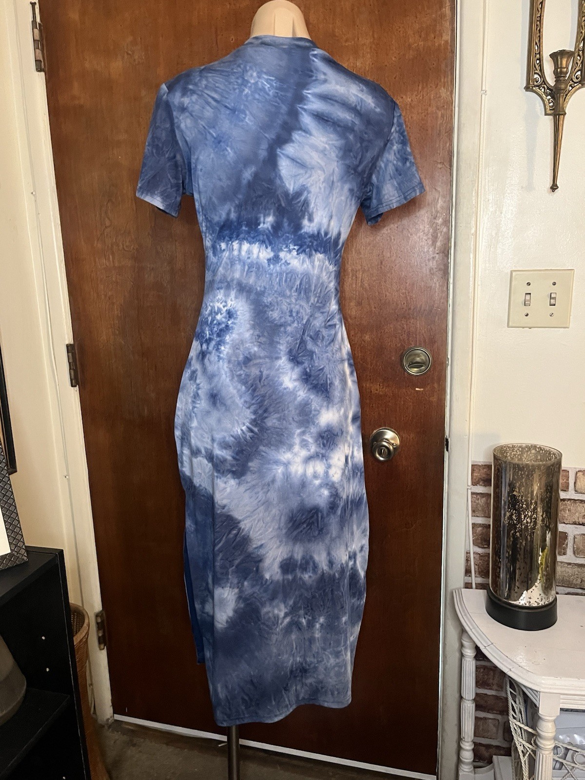 Lovers + Friends Blue Tie Dye Sporty Dress Midi Slit Stretchy Size M