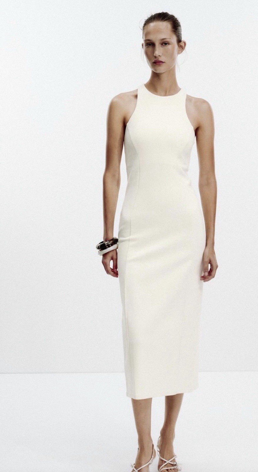 Zara Midi Dress Women Large White Bodycon Minimalist Elegant NWT