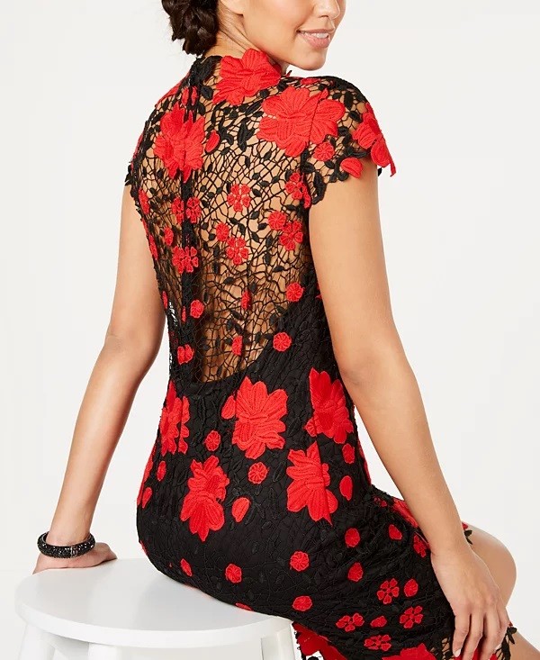 LAUNDRY by SHELLI SEGAL Lace Mock Neck Floral Sheath Cocktail Party Dress, 2