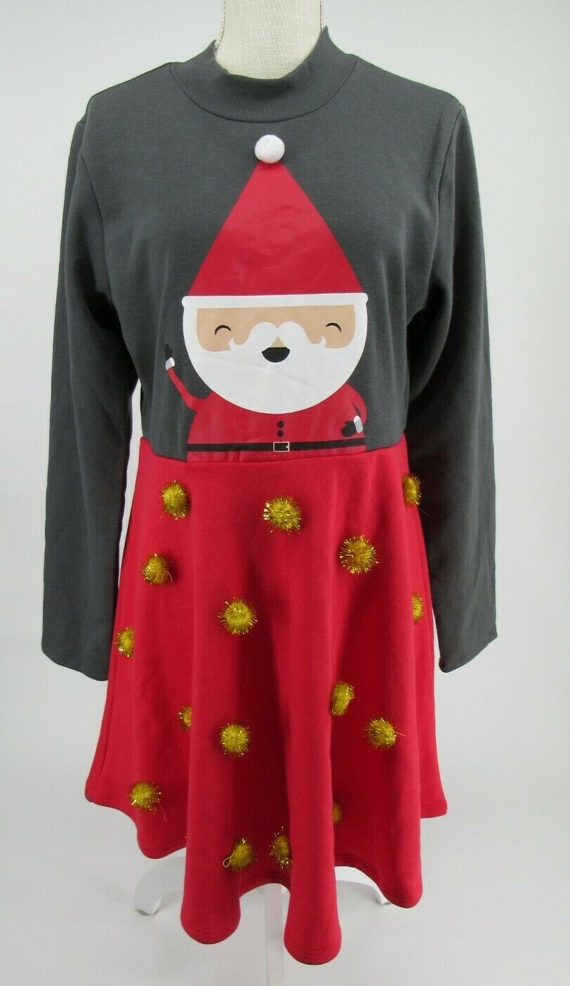 Mighty Fine Santa Pom Pom Holiday Skater Dress Juniors Extra Large