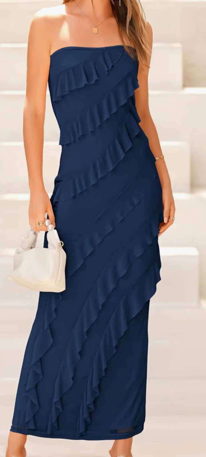 BTFBM Maxi Dresses For Women Size Medium Navy blue strapless- semi-formal- party