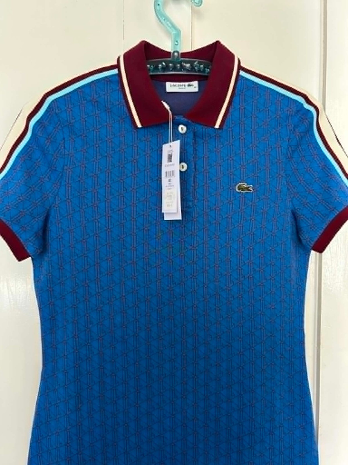 LACOSTE MONOGRAM JACQUARD POLO DRESS EF1676 NJI NEW WITH TAGS