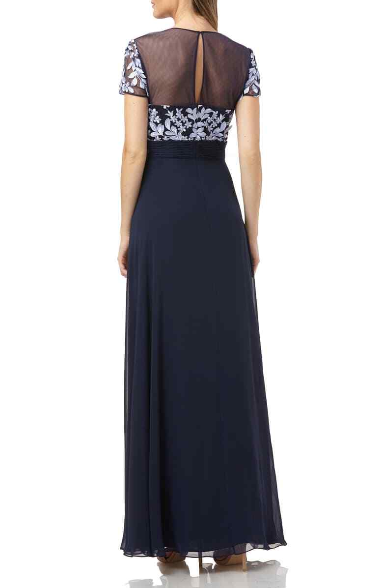 JS COLLECTIONS EMBROIDERED ILLUSIONS BODICE NAVY/PERIWINKLE DRESS GOWN sz 12
