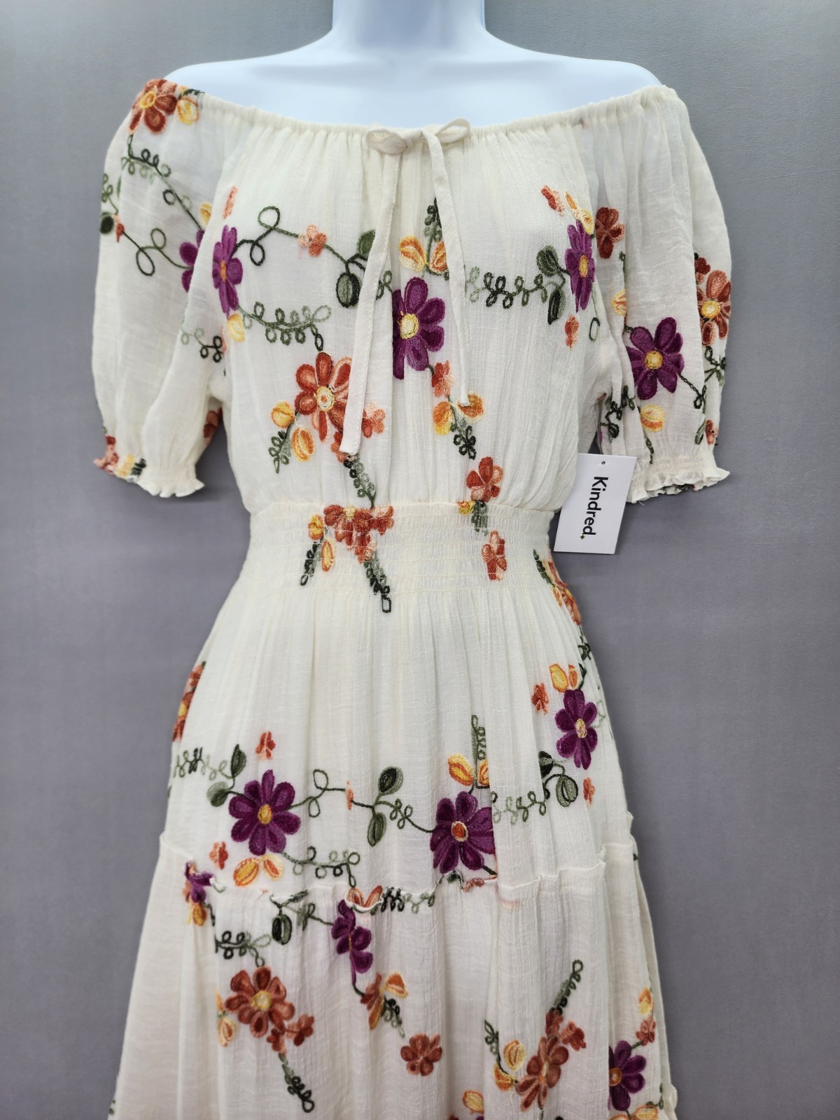 Anthropologie Kindred M Ivory Lined Embroidered Tiered Cottagecore Maxi Dress